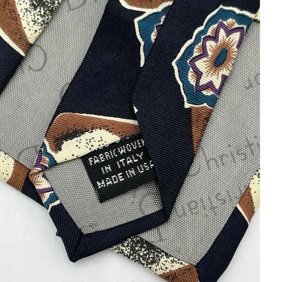 Christian Dior Monsieur Vintage Silk Blue Brown Cream Pointed Tie - Picture 7 of 7